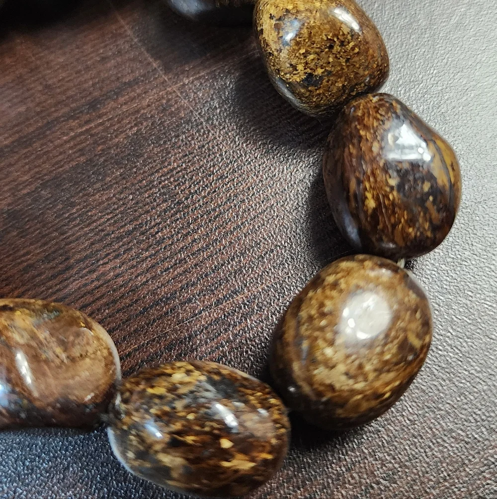 VINTAGE BRONZITE Natural Stone Nugget Bracelet Heavy Earth Tone Statement